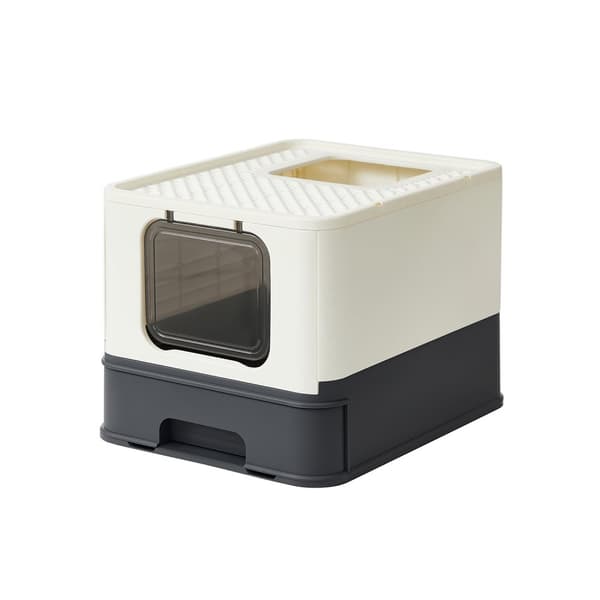 Feandrea lukket kattebakke, toilethus, aftagelig bakke, skovl, børste, til store katte, belastningskapacitet 15 kg, anti-mærkning, anti-lækage, beige