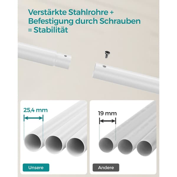 Tøjstativ, tøjstativ, dobbelt tøjstativ, kraftig metalramme, med hjul og hylde, 100 kg total max. belastning, 103,5 cm bred, tøjopbevaring, hvid HSR1