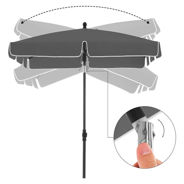 Rektangulärt balkongparasoll 1,8 x 1,25 m, UPF 50+ skydd, vinklingsbart solskydd, PA-belagd skärm, bärväska, trädgårdsterrass, bas ingår ej, grå GPU1