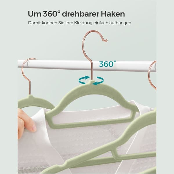 Set med 50 klädhängare i sammet, ljusgrön