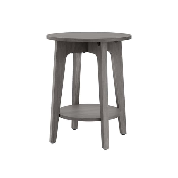 Rundt sidebord med nedre hylde, røgfarvet grå