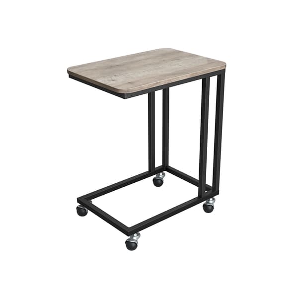 Ändbord, sidobord, soffbord, med stålram och hjul, enkel montering, industriellt, för vardagsrum, sovrum, balkong, greige och svart