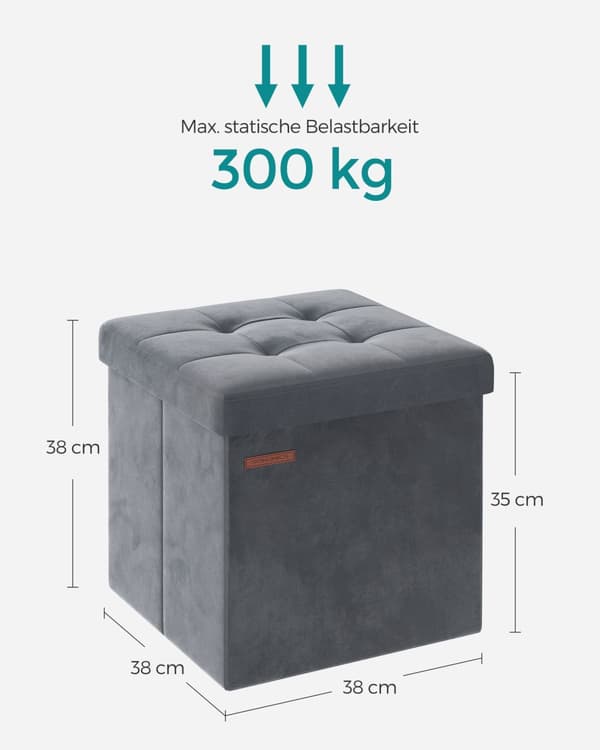 Bänk med förvaringsutrymme i skiffergrå sammet