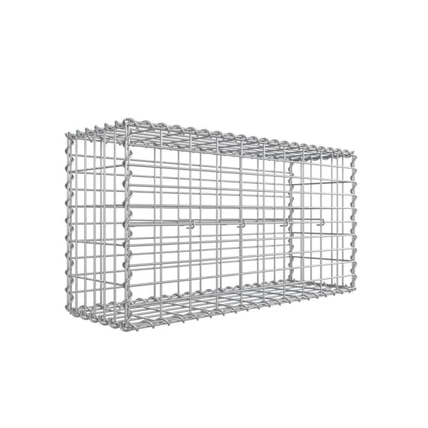 Gabionkorg, Gabionbur av metall med 5 x 10 cm nät för stenar, galvaniserad, trädgårdsinredning, väggavgränsning, 100 x 50 x 30 cm, silver GGB153