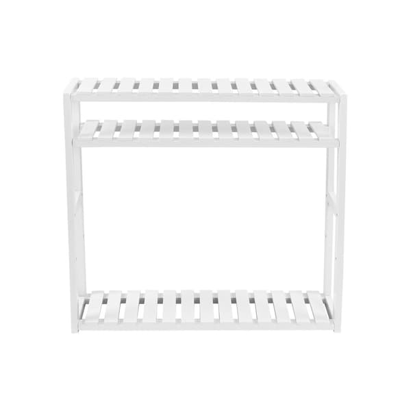 Bambuhylla, höjdjusterbar, 3-fackshylla, 60 x 15 x 54 cm, för badrum, vägg, kök, böcker, vit