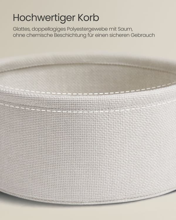Litet runt soffbord, sidobord med tygkorg, förvaring för vardagsrum, sovrum, sängbord, modern stil, gräddvit LET223K67