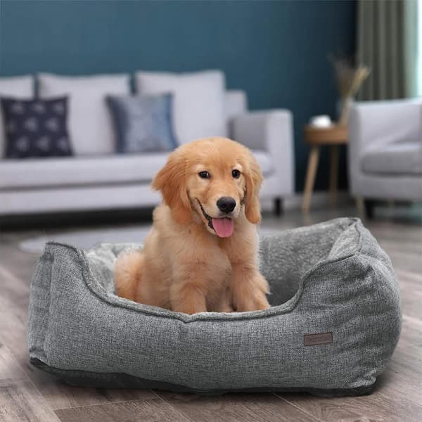 Koiran sänky, Pellava-Look Pet Bed, koiran sohvasänky korotetuilla reunoilla, liukumaton pohja, irrotettava pestävä kansi, M, pienille koirille, 70 x
