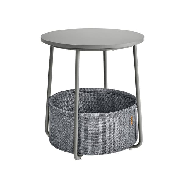 Litet runt sidobord, modernt nattduksbord med tygkorg, nattduksbord för vardagsrum, sovrum, Dove Gray + Slate Gray