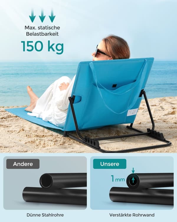 Set om 1 strandstol med steglöst justerbart ryggstöd