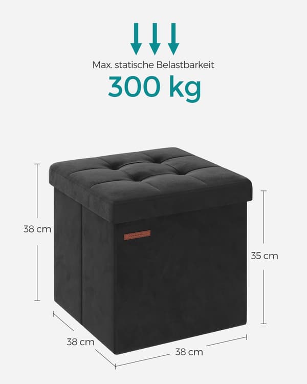 Bänk med förvaringsutrymme i sammet med lock bläck svart