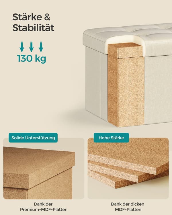 Hopfällbar pall med förvaringsutrymme 31 x 41 cm cremevit