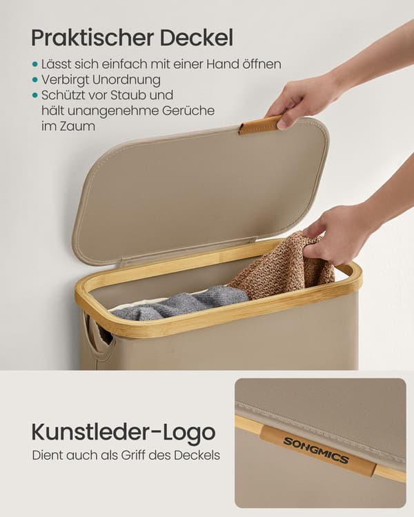 Tvättkorg 65 L med lock 150 L 42 x 22,5 x 70,5 cm kamelbrun