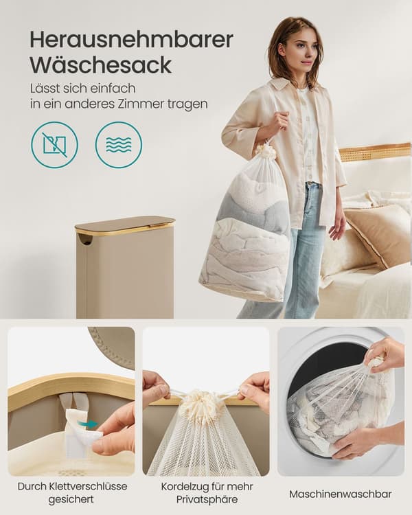 Tvättkorg 65 L med lock 150 L 42 x 22,5 x 70,5 cm kamelbrun