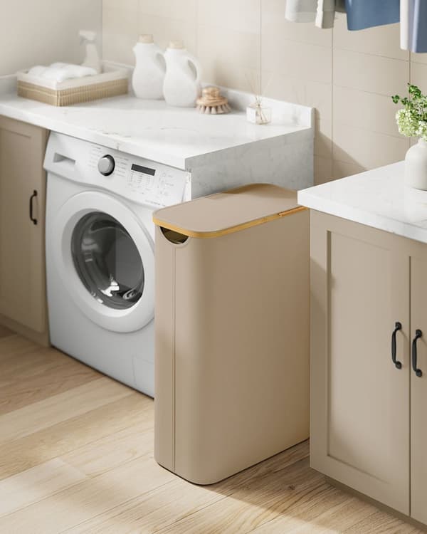 Tvättkorg 65 L med lock 150 L 42 x 22,5 x 70,5 cm kamelbrun