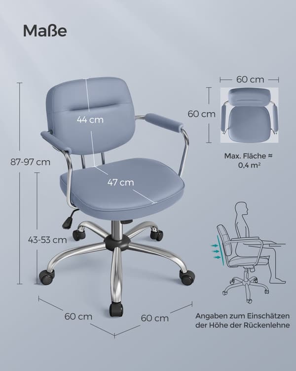 PU-kontorstol med armlæn mist blue