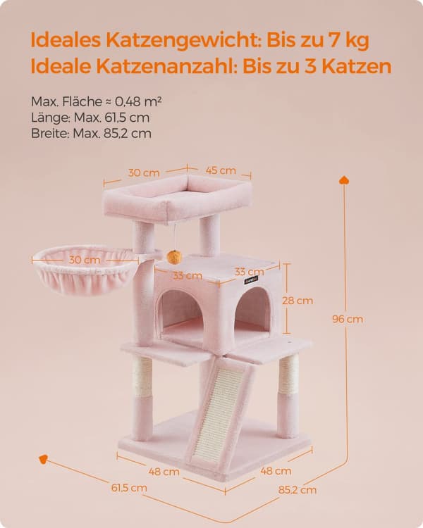 Kradsetræ med stor platform i pastelrosa
