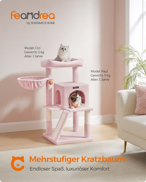 Kradsetræ med stor platform i pastelrosa
