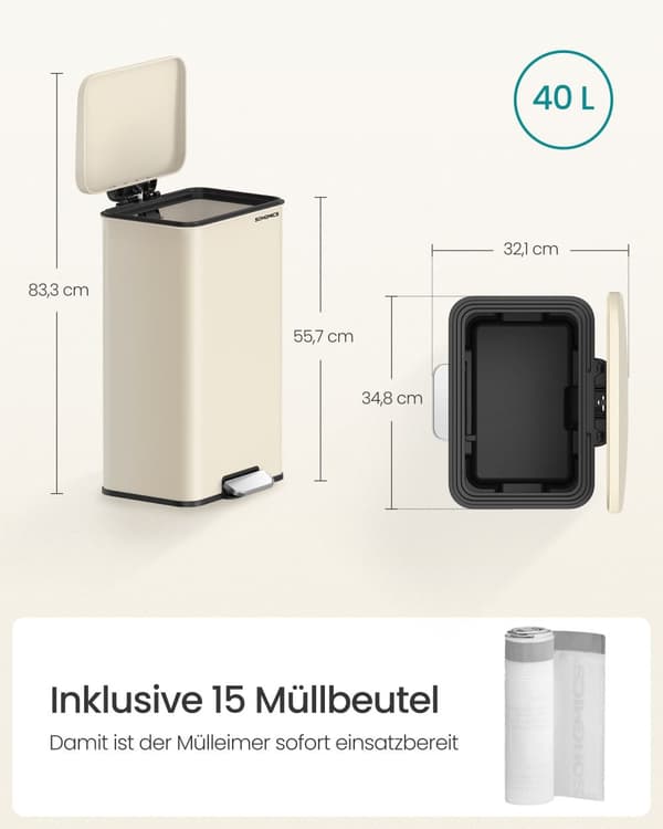 Keittiöjäteastia kannella 40 litraa hiekka beige