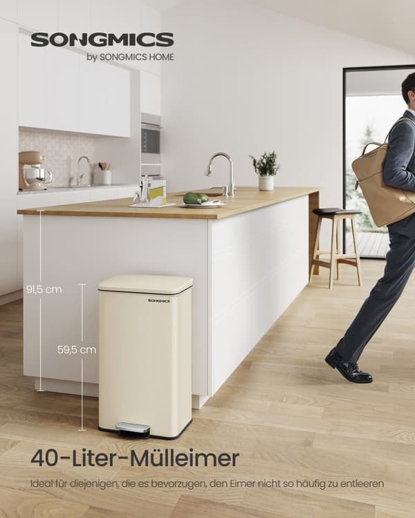 Keittiöjäteastia kannella 40 litraa hiekka beige