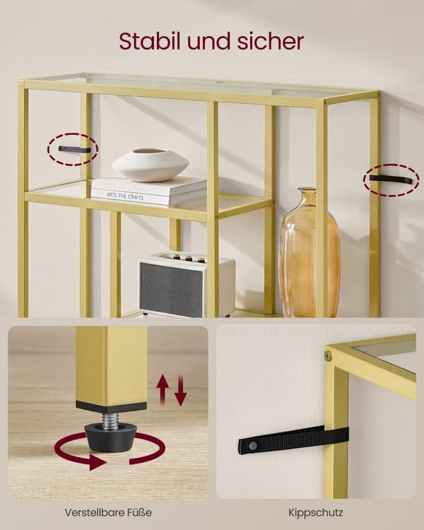 Bogreol med 4 hylder transparent lys guld