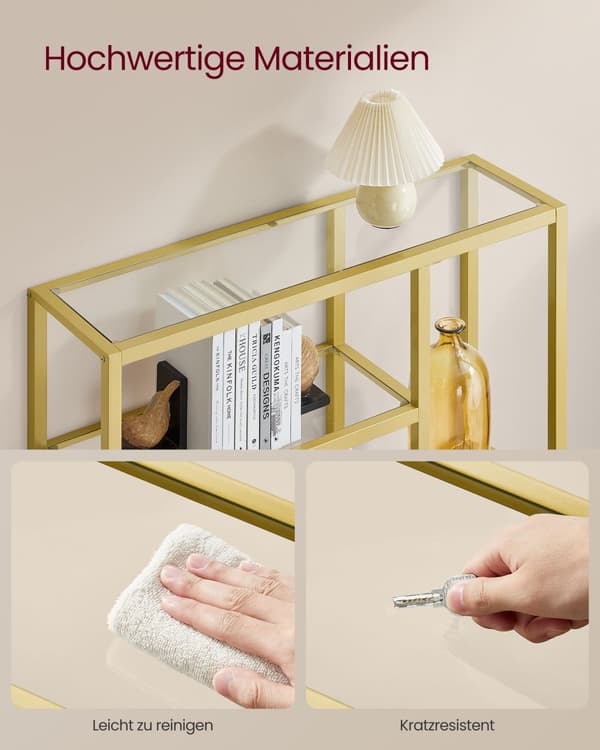 Bogreol med 4 hylder transparent lys guld