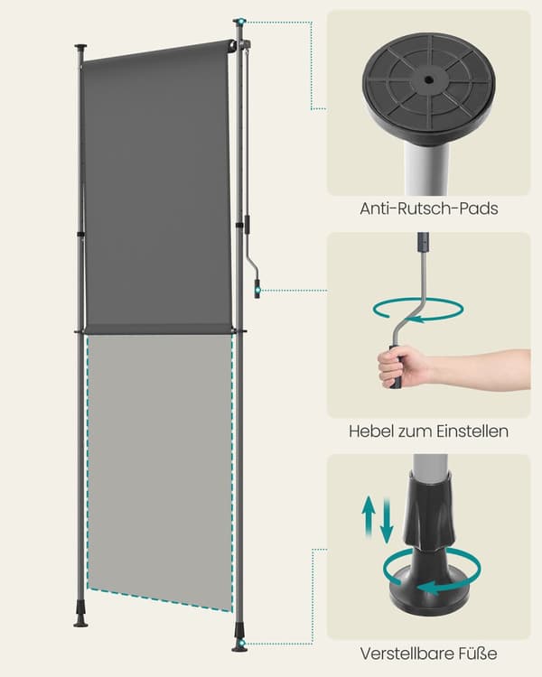 Lodret markise højdejusterbar 120 x (220-300) cm antracitgrå