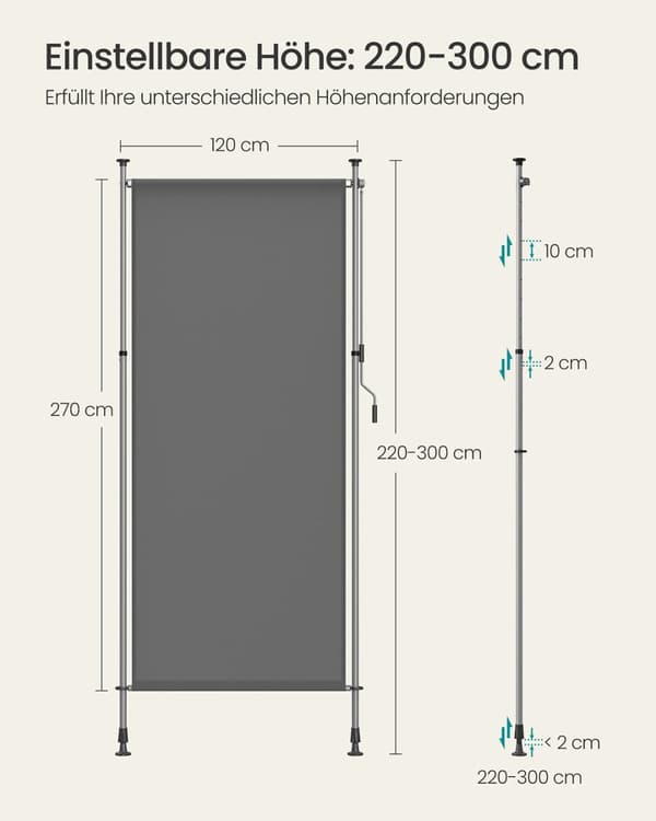 Lodret markise højdejusterbar 120 x (220-300) cm antracitgrå