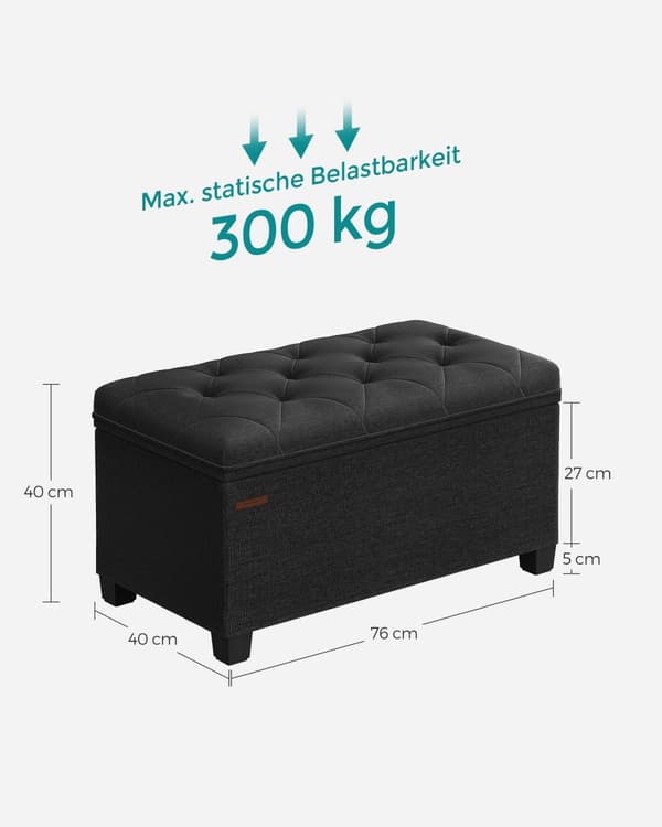 Jakkara säilytystilalla 40 x 76 x 40 cm muste musta