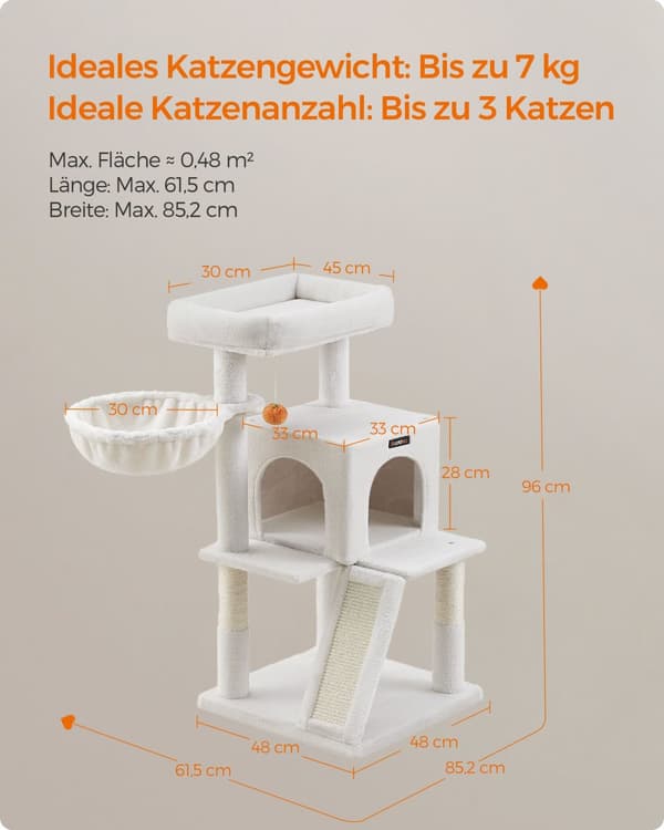 Kradsetræ med stor platform cremehvid