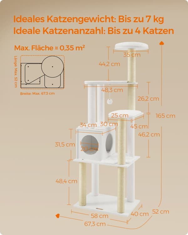 Klösbräda 165 cm med klösbrädor molnigt vit