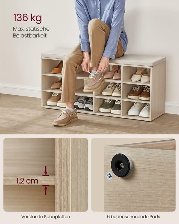 Kenkäteline istuimella 30,3 x 104 x 48 cm luonnon beige