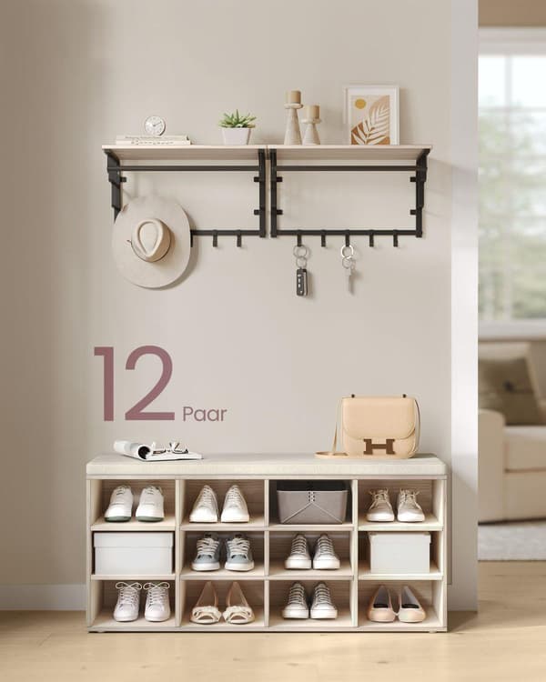 Kenkäteline istuimella 30,3 x 104 x 48 cm luonnon beige
