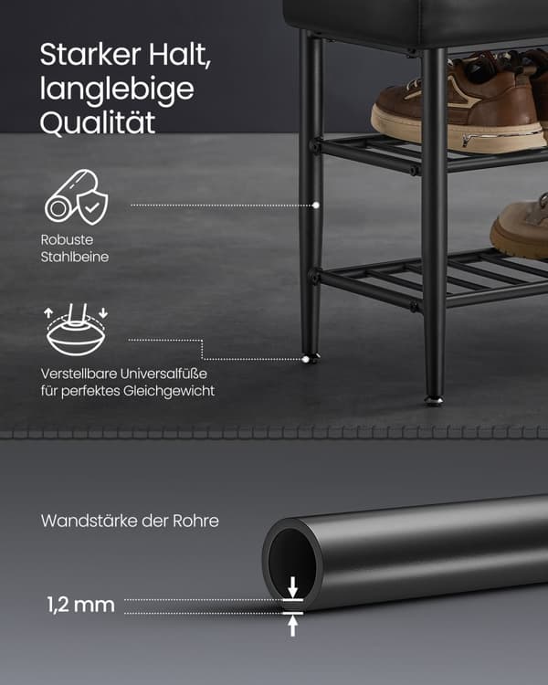 EKHO kollektion skobänk med sömmar 30 x 100 x 50 cm bläck svart