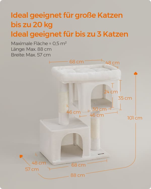 XL kradsetræ med stor platform cremehvid