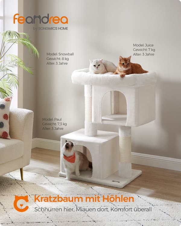 XL kradsetræ med stor platform cremehvid