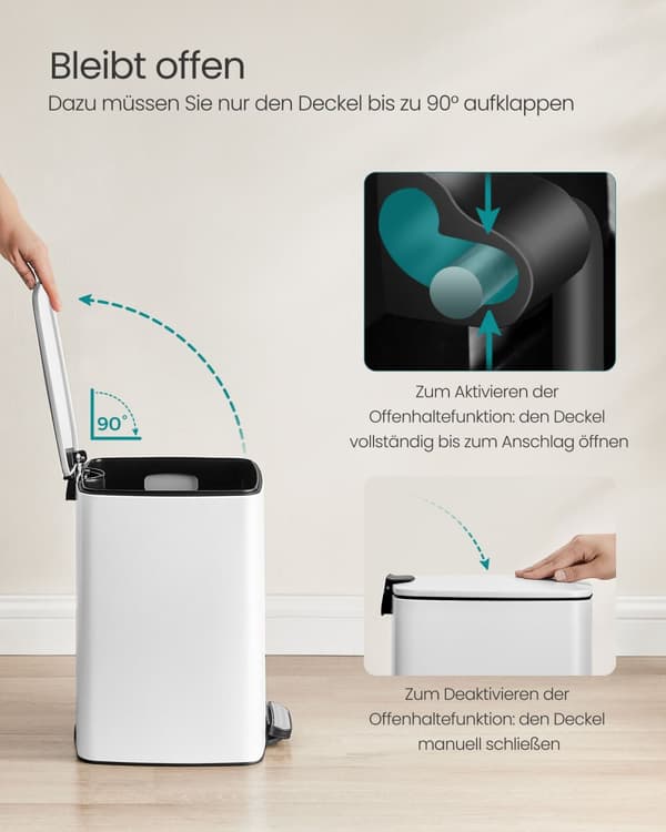 20 liters papperskorg i stål, molnvit