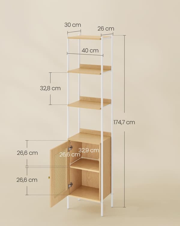 Kirjahylly 6 tasoa metallirungolla tammi beige-helmi valkoinen