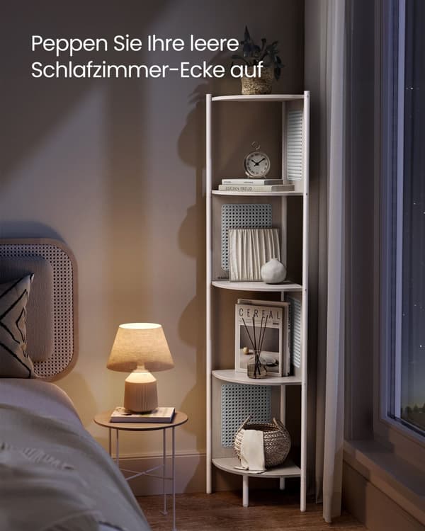 5 Tier Corner Hylly Kirjahylly rottinki sivupaneelit seisova hylly metallirunko olohuoneeseen makuuhuoneeseen tutkimus keittiöön 12,5 x 12,5 x 61,4 t