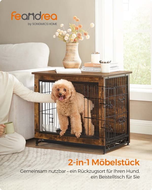 Hundebur til hunde op til 14 kg vintage brun