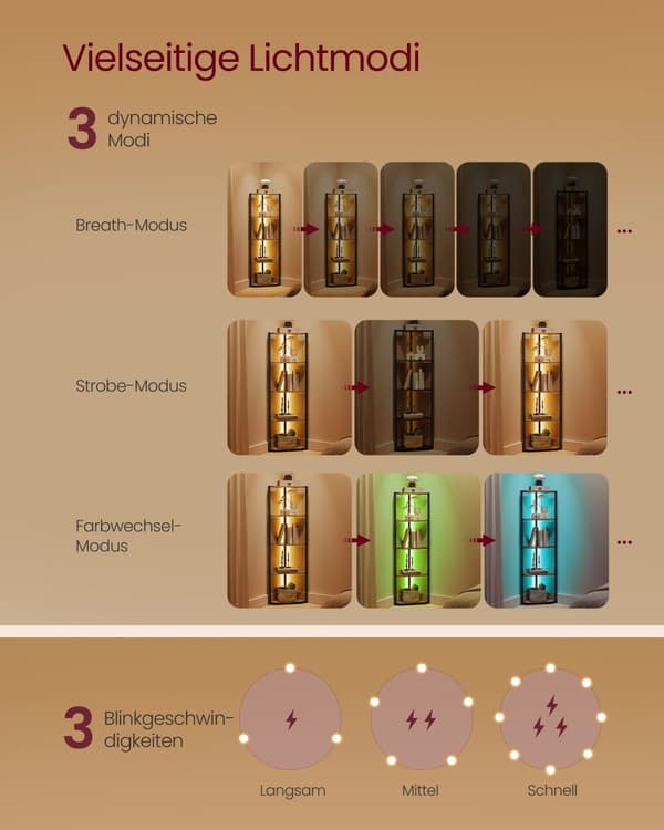 Kulmahylly, jossa on 5 tasoa ja LED-valaistus vintage ruskea