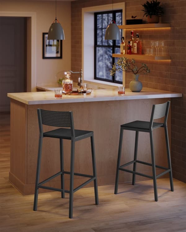 Barstolar i industriell design, set om 2 antracit och svart