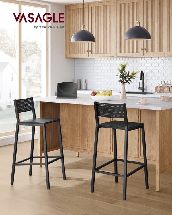 Barstolar i industriell design, set om 2 antracit och svart