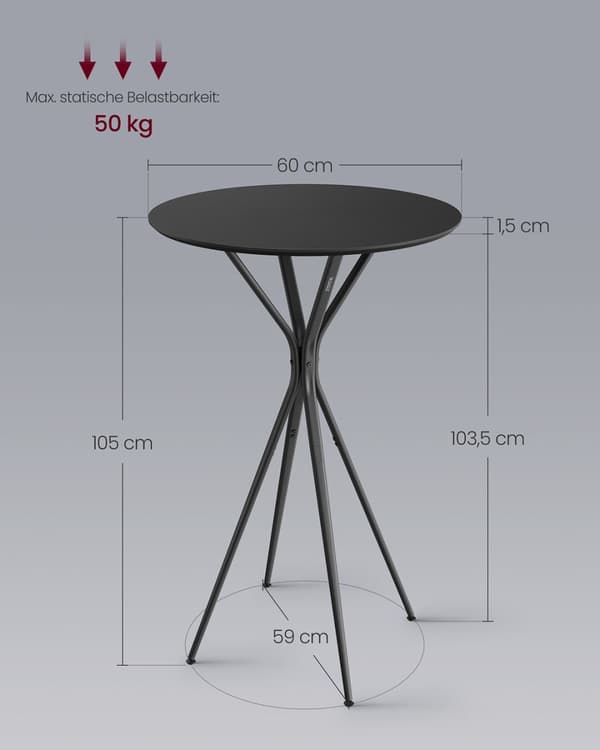 Barbord med metallram 60 x 60 x 105 cm bläck svart matt svart