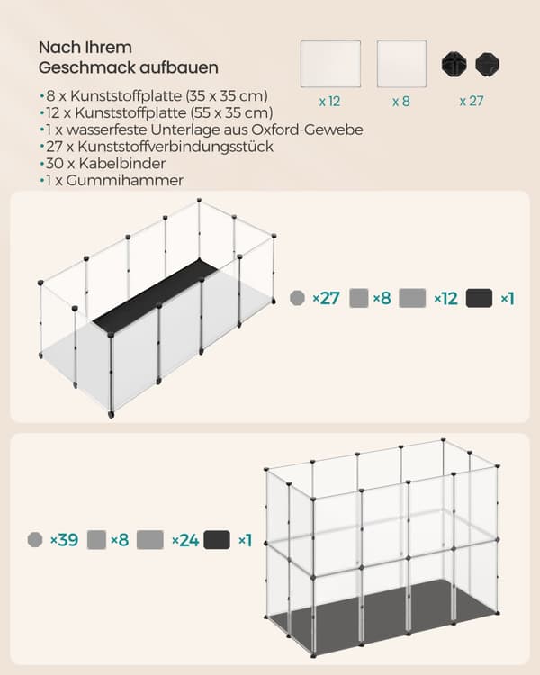 Indhegning til små dyr med bundplader 145 x 73 x 57 cm hvid