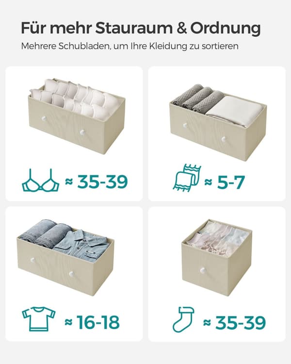 Kommode med 5 stofskuffer og metalramme camel gul-creme hvid
