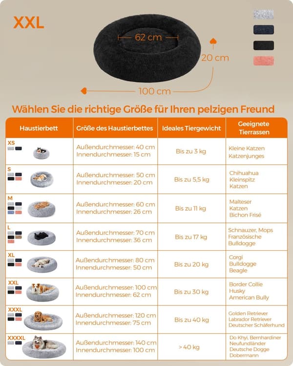 Hundbädd med 100 cm diameter bläck svart