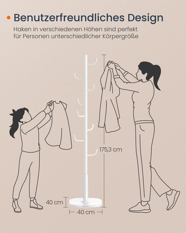 Kaktusformad kapphylla, kapphyllestativ, stående kapphylla, 8 robusta krokar med böjda ändar, 175,3 cm hög, för kläder, hattar, väskor, molnvit