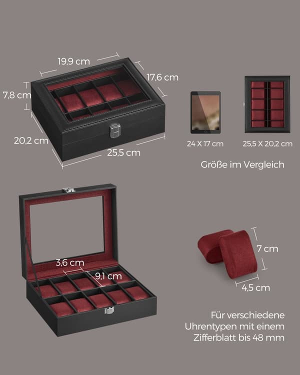 Klockbox med 10 fack och glaslock