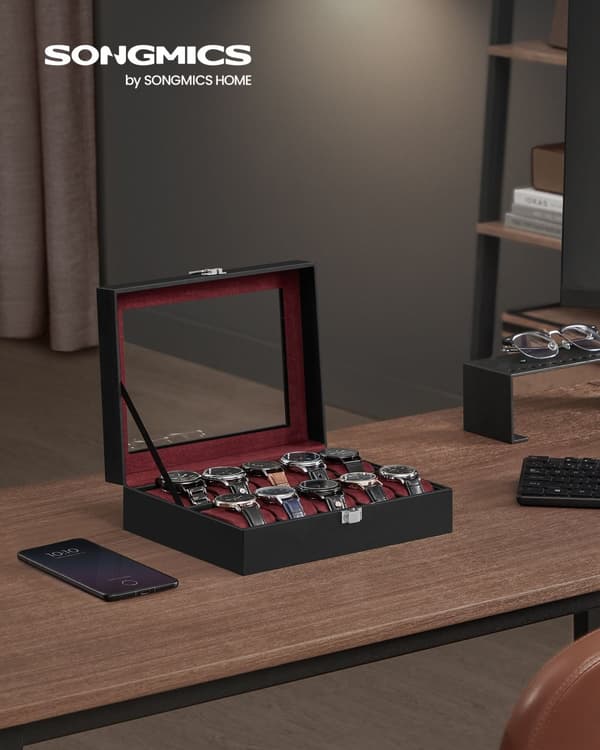 Klockbox med 10 fack och glaslock