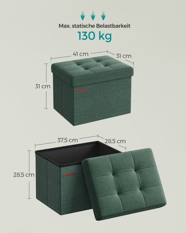 Skammel med opbevaringsplads, kan belastes med op til 130 kg vintage grøn